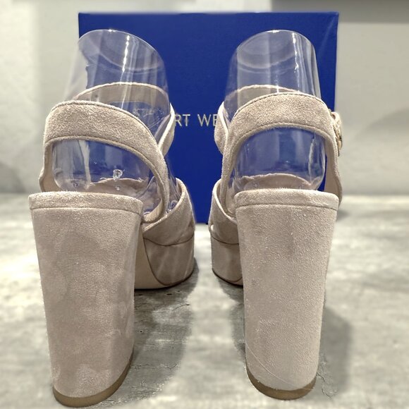 Stuart Weitzman Mariposa Platform 100 Sandal Beige Suede Size 6 - Picture 11 of 16